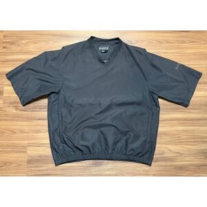 FootJoy Mens Short Sleeve Golf Windshirt Black V-Neck Pullover FJ Logo Sz L